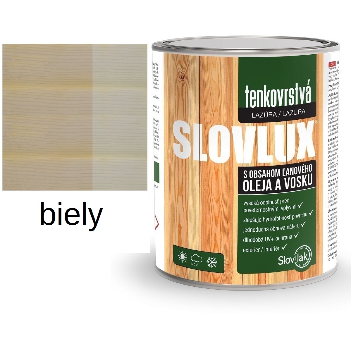 SLOVLUX tenkovrstvá lazúra na drevo biely 2,5L