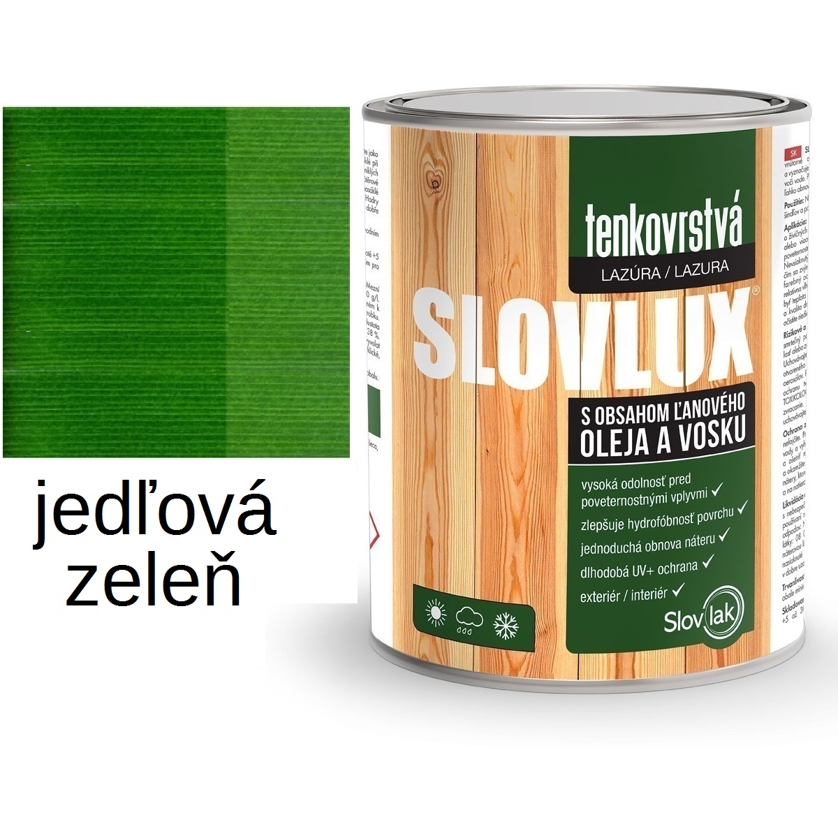 SLOVLUX tenkovrstvá lazúra na drevo jedľová zeleň 2,5L