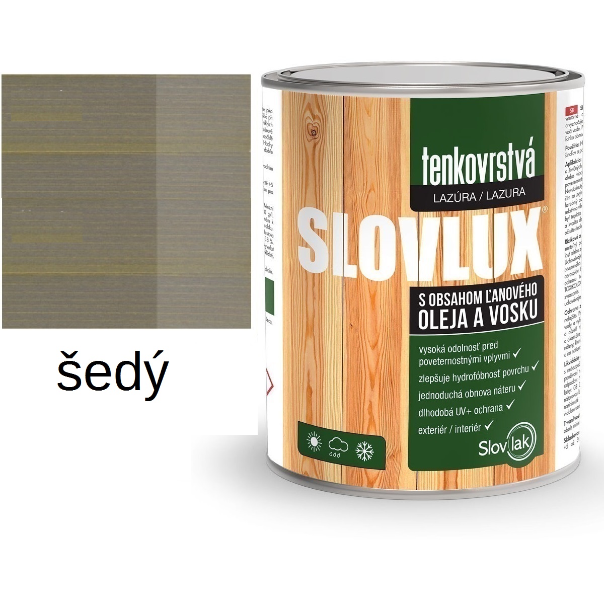 SLOVLUX tenkovrstvá lazúra na drevo šedý 0,75L